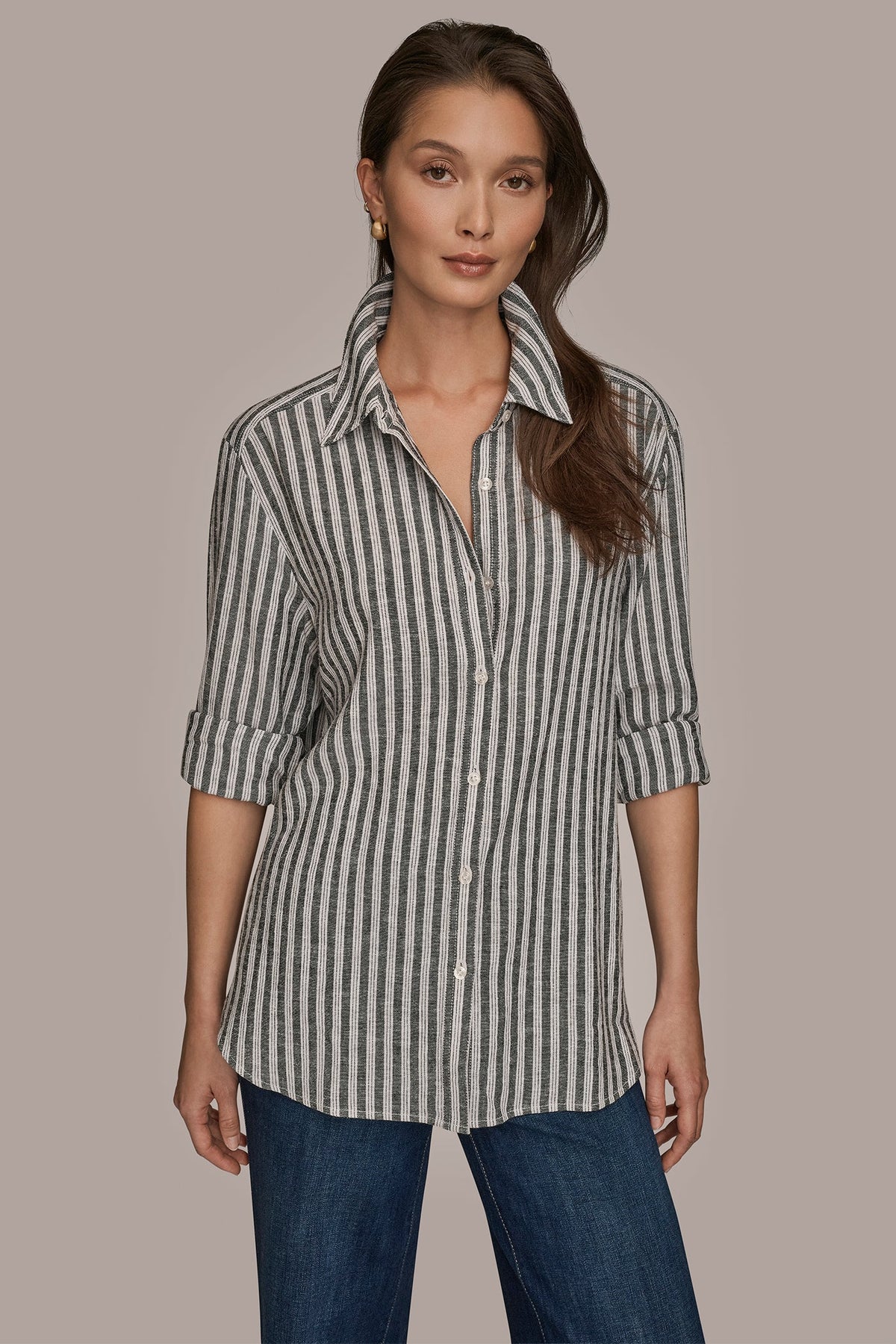 LINEN-BLEND STRIPED SHIRT - THICK WHITE/BLACK STRIPE