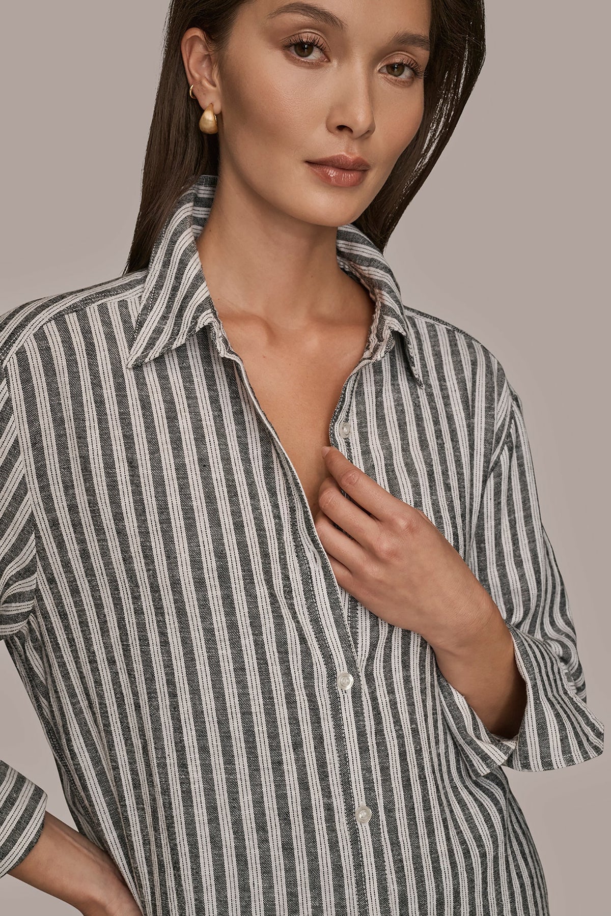 LINEN-BLEND STRIPED SHIRT - THICK WHITE/BLACK STRIPE