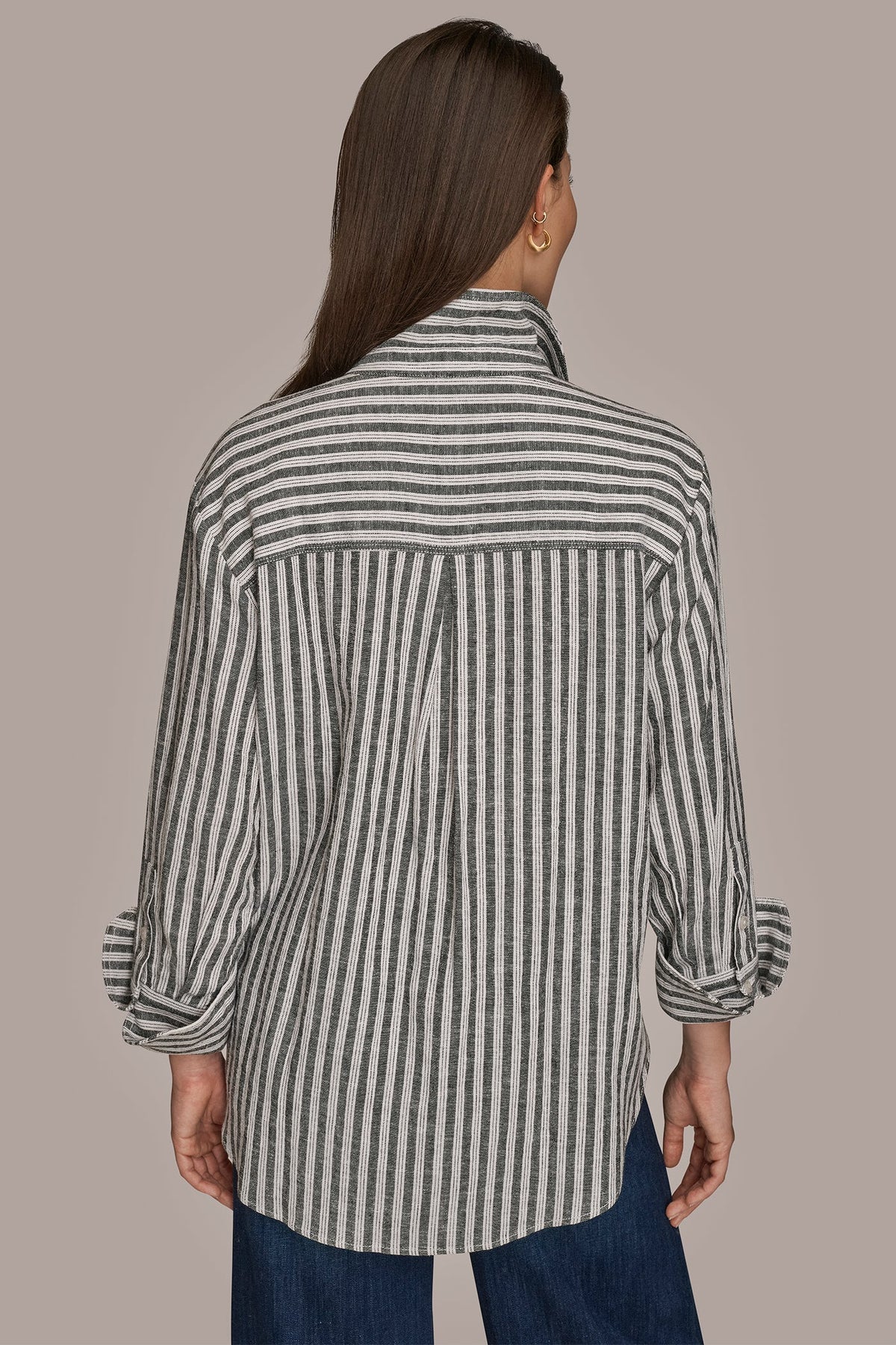 LINEN-BLEND STRIPED SHIRT - THICK WHITE/BLACK STRIPE