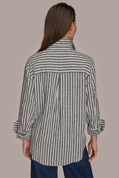LINEN-BLEND STRIPED SHIRT - THICK WHITE/BLACK STRIPE