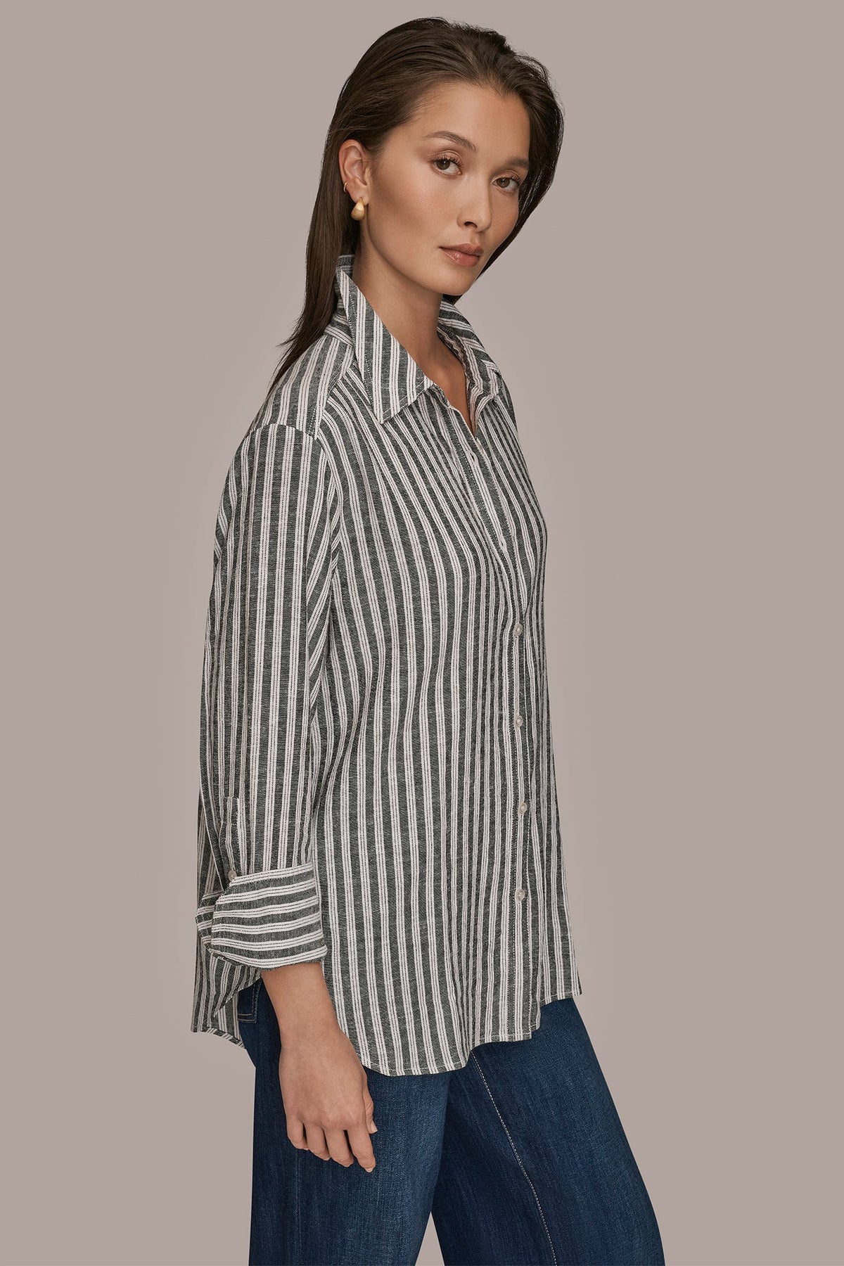 LINEN-BLEND STRIPED SHIRT - THICK WHITE/BLACK STRIPE