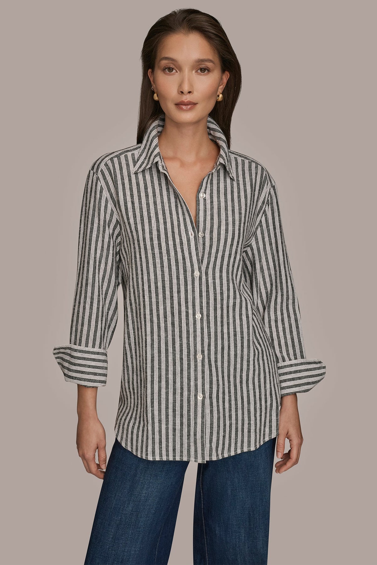 LINEN-BLEND STRIPED SHIRT - THICK WHITE/BLACK STRIPE