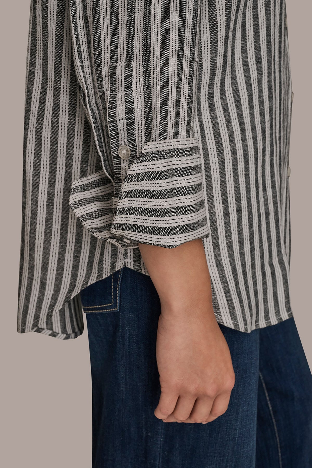 LINEN-BLEND STRIPED SHIRT - THICK WHITE/BLACK STRIPE