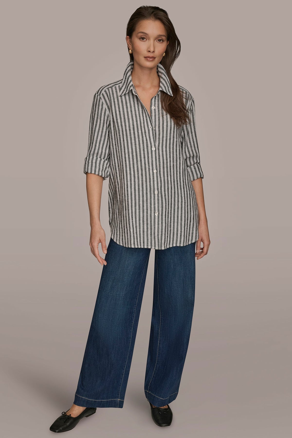 LINEN-BLEND STRIPED SHIRT - THICK WHITE/BLACK STRIPE