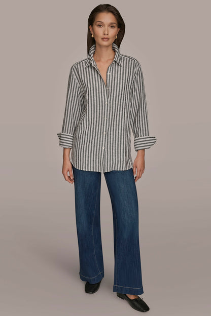 LINEN-BLEND STRIPED SHIRT - THICK WHITE/BLACK STRIPE