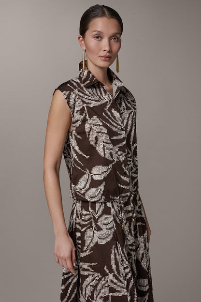SLEEVELESS PRINT DRAWSTRING HEM BLOUSE - Canyon Multi