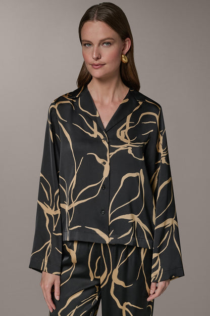 LONG SLEEVE PRINT BLOUSE - Black /Fawn