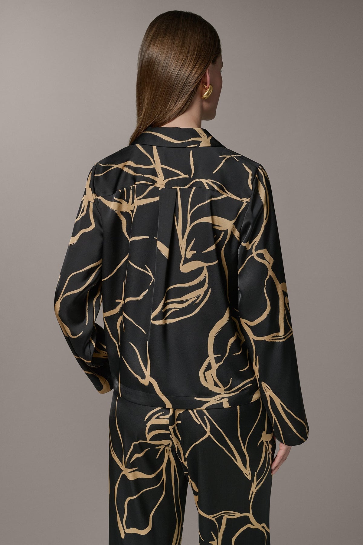 LONG SLEEVE PRINT BLOUSE - Black /Fawn