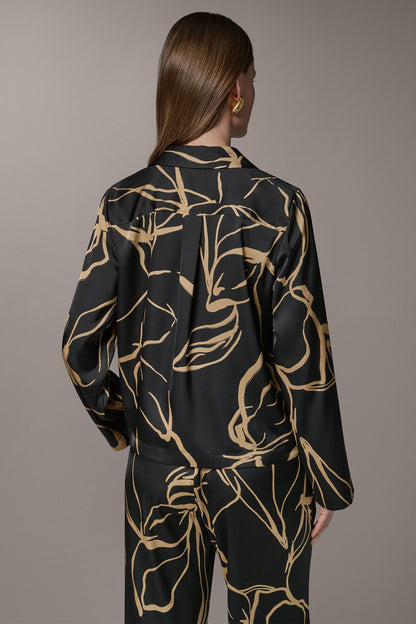 LONG SLEEVE PRINT BLOUSE - Black /Fawn
