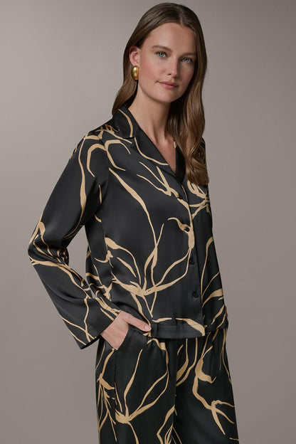 LONG SLEEVE PRINT BLOUSE - Black /Fawn