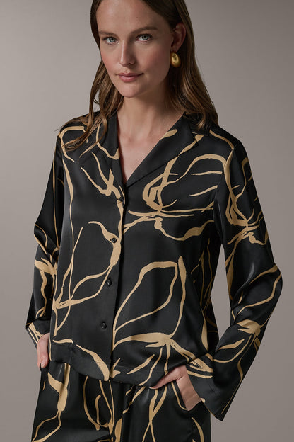 LONG SLEEVE PRINT BLOUSE - Black /Fawn