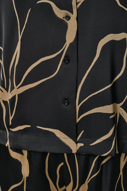 LONG SLEEVE PRINT BLOUSE - Black /Fawn