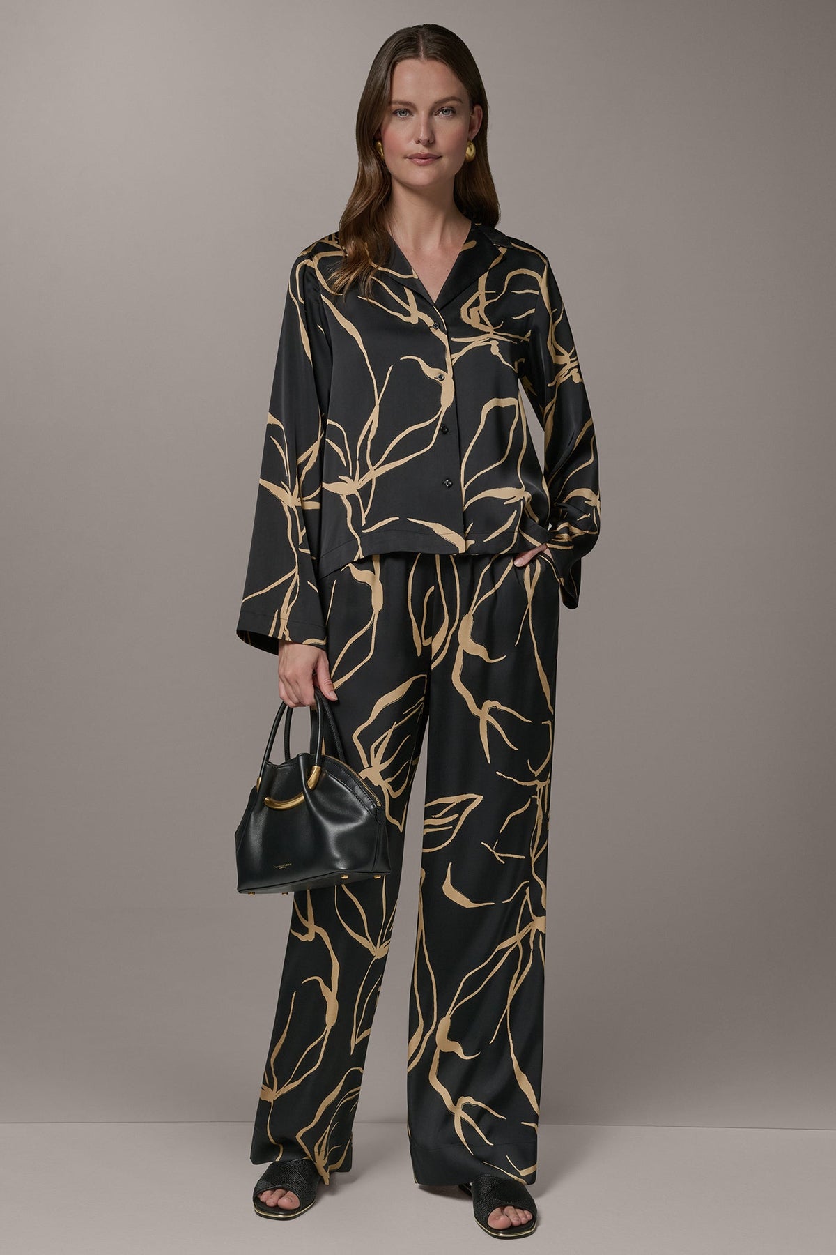 LONG SLEEVE PRINT BLOUSE - Black /Fawn