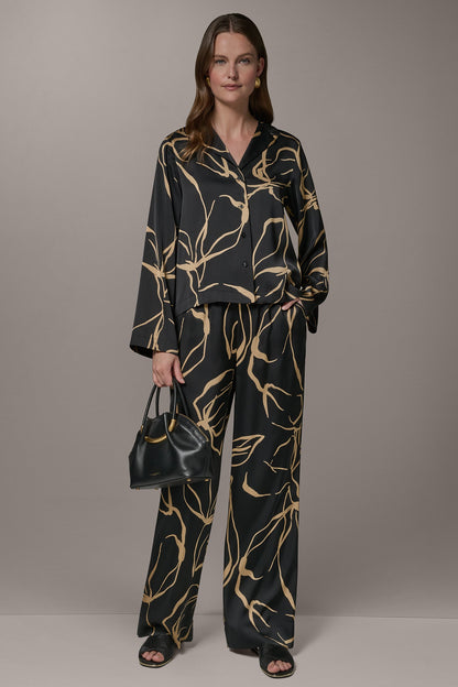 LONG SLEEVE PRINT BLOUSE - Black /Fawn