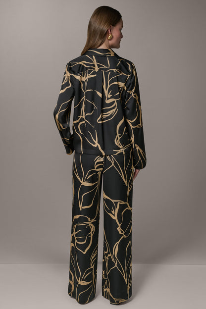 LONG SLEEVE PRINT BLOUSE - Black /Fawn