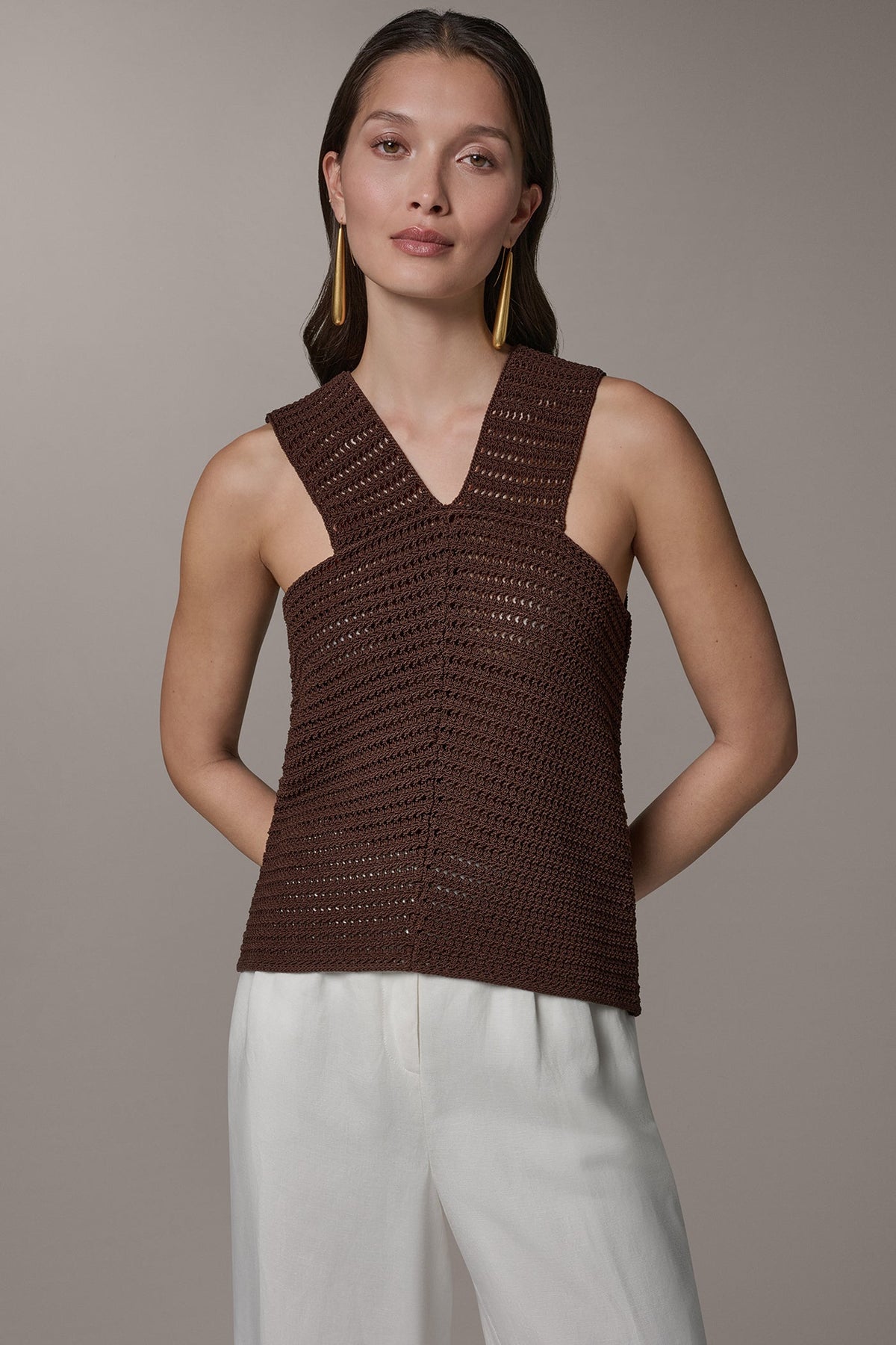 SLEEVELESS METALLIC SWEATER TANK - Canyon