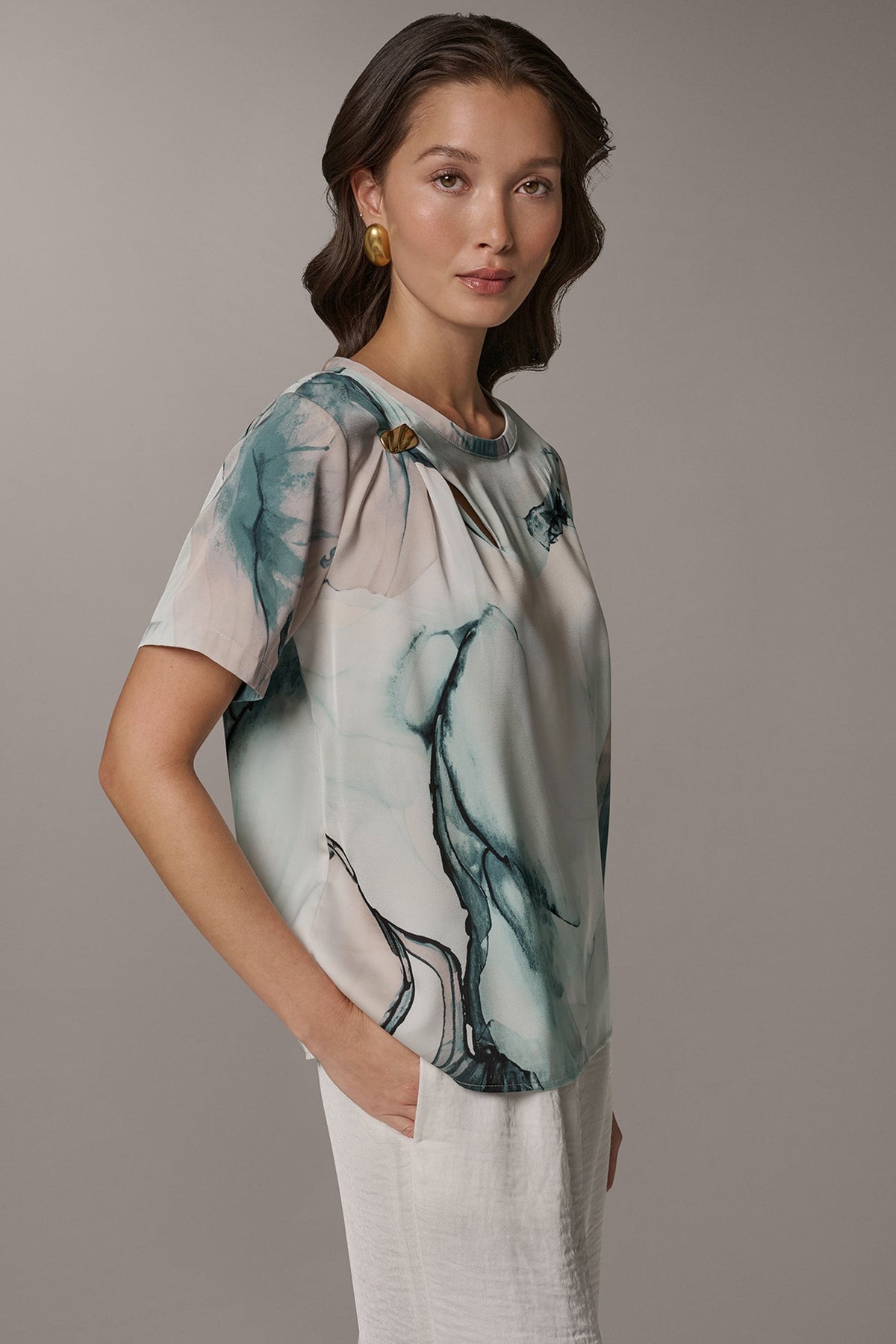 MARBLE GOLD-TONE EMBELLISHED SHOULDER TOP - Skylight Multi