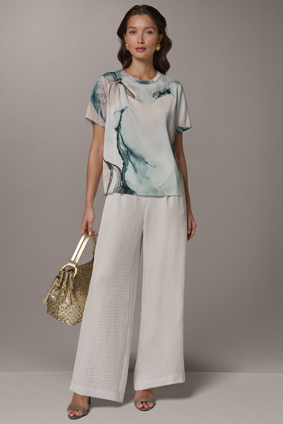 MARBLE GOLD-TONE EMBELLISHED SHOULDER TOP - Skylight Multi