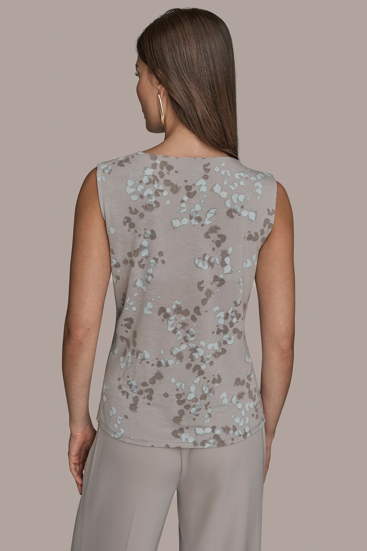 PRINTED SLEEVELESS COWL-NECK WRAP TOP - MIST MULTI
