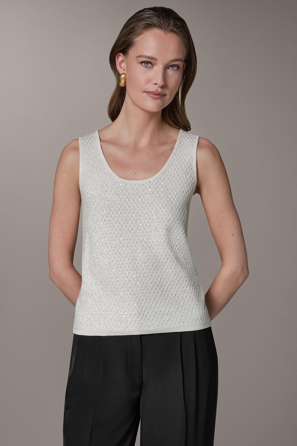 SLEEVELESS SEQUIN SWEATER CAMI - Cream