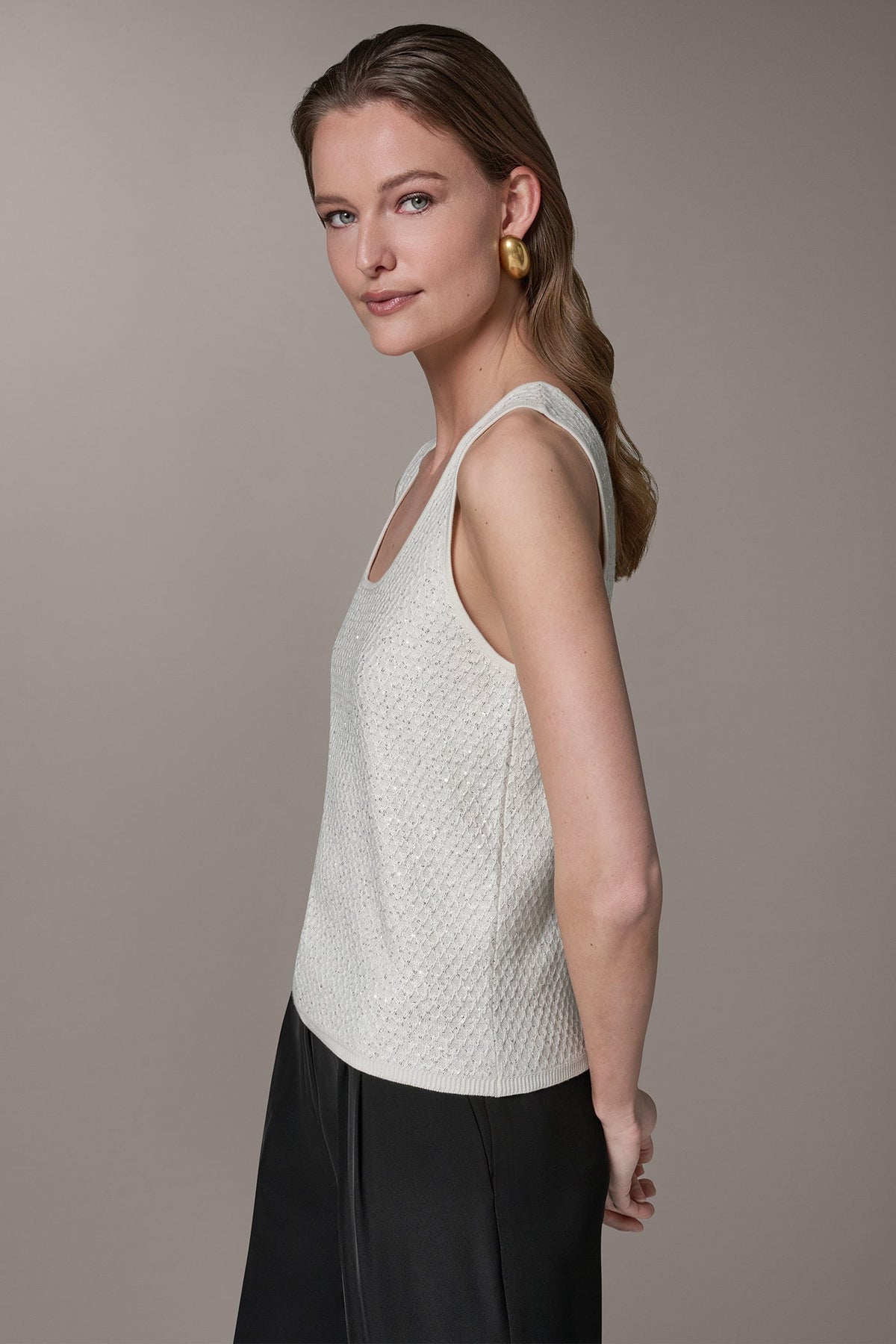 SLEEVELESS SEQUIN SWEATER CAMI - Cream