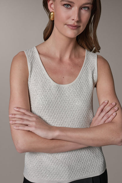 SLEEVELESS SEQUIN SWEATER CAMI - Cream