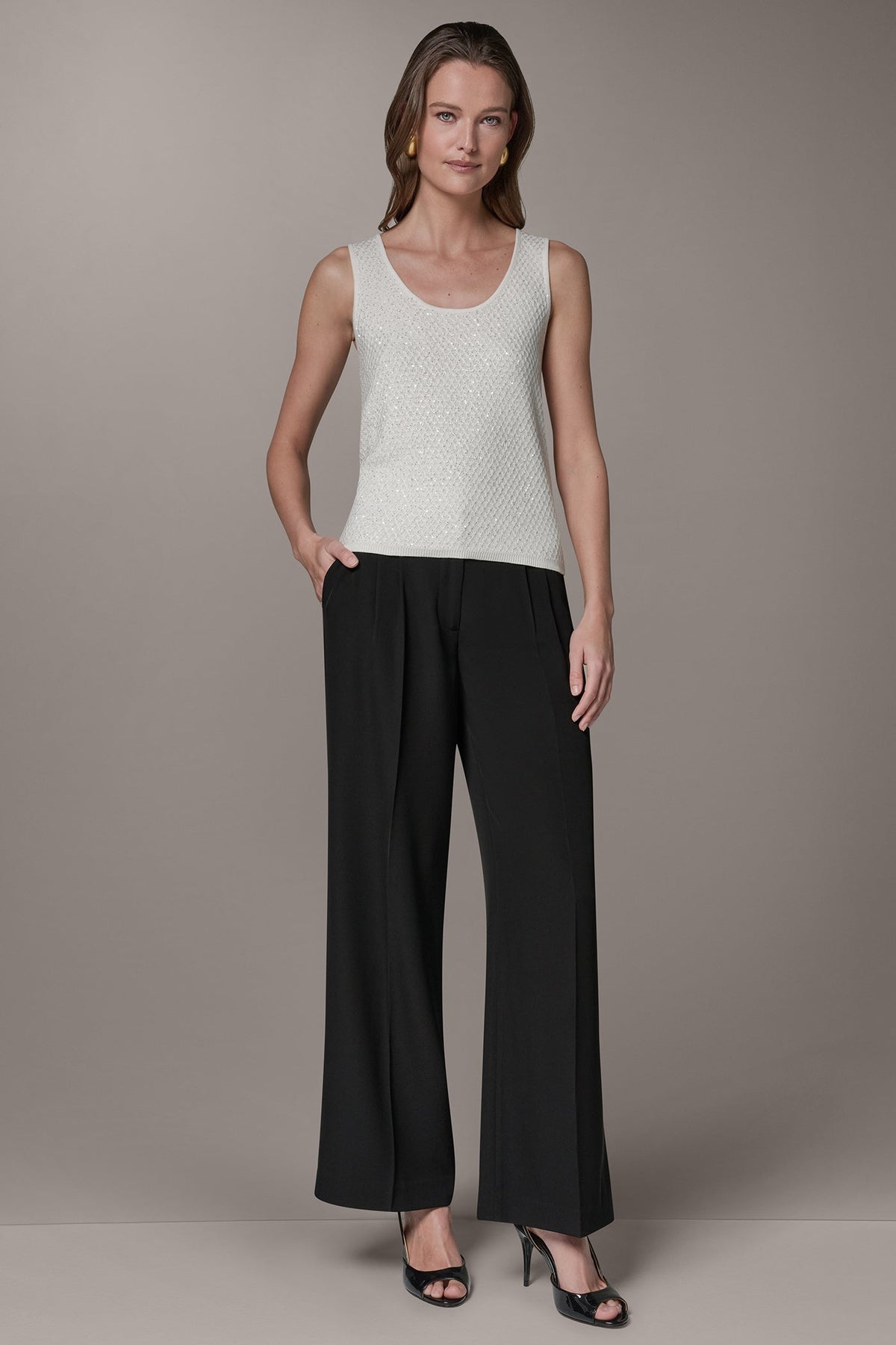 SLEEVELESS SEQUIN SWEATER CAMI - Cream