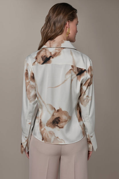 SATIN FLORAL HIGH-LOW BLOUSE - Tuscan Grey