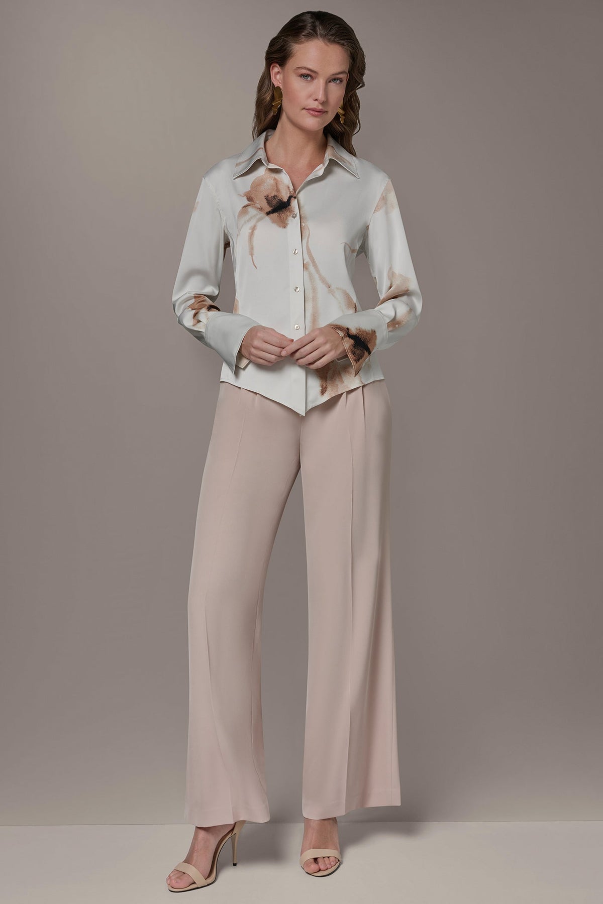 SATIN FLORAL HIGH-LOW BLOUSE - Tuscan Grey