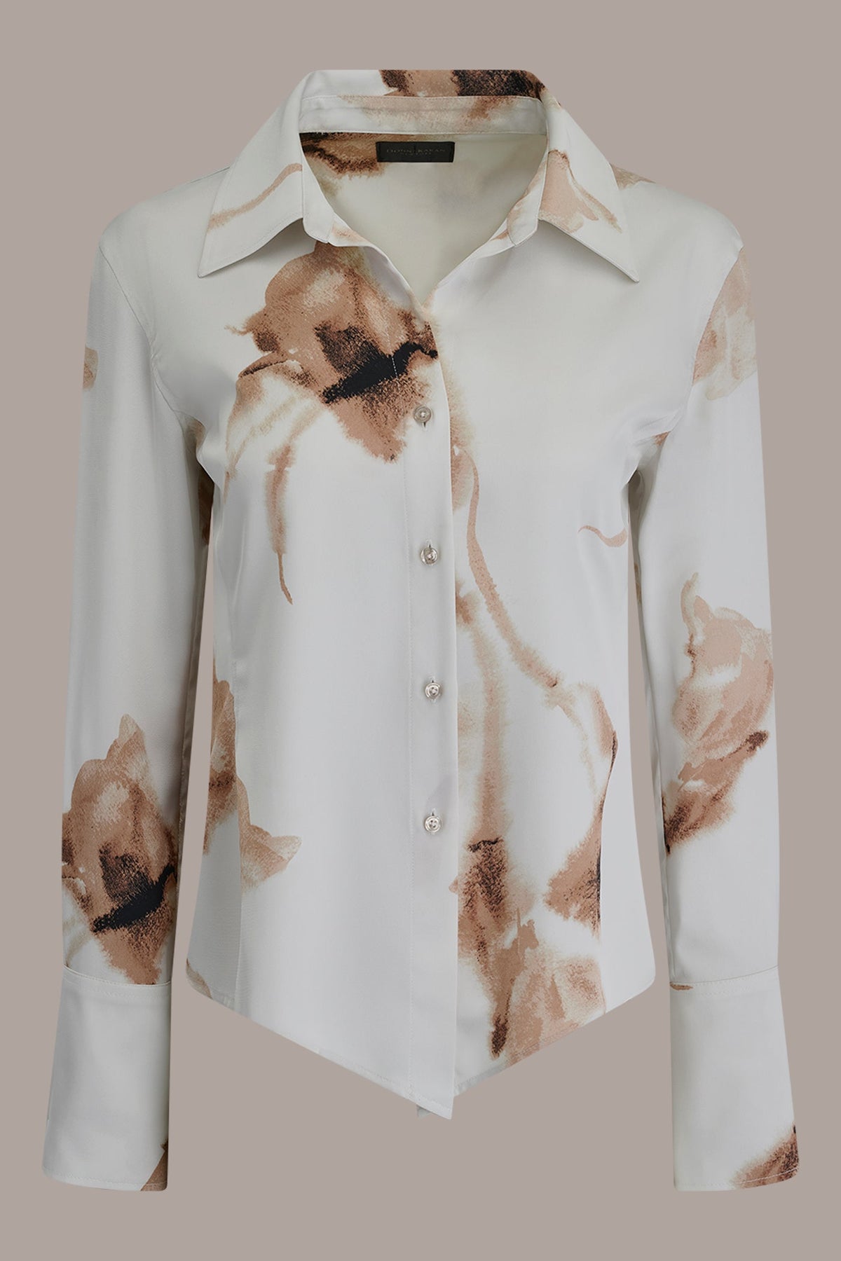 SATIN FLORAL HIGH-LOW BLOUSE - Tuscan Grey