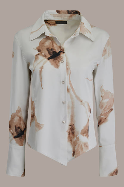 SATIN FLORAL HIGH-LOW BLOUSE - Tuscan Grey