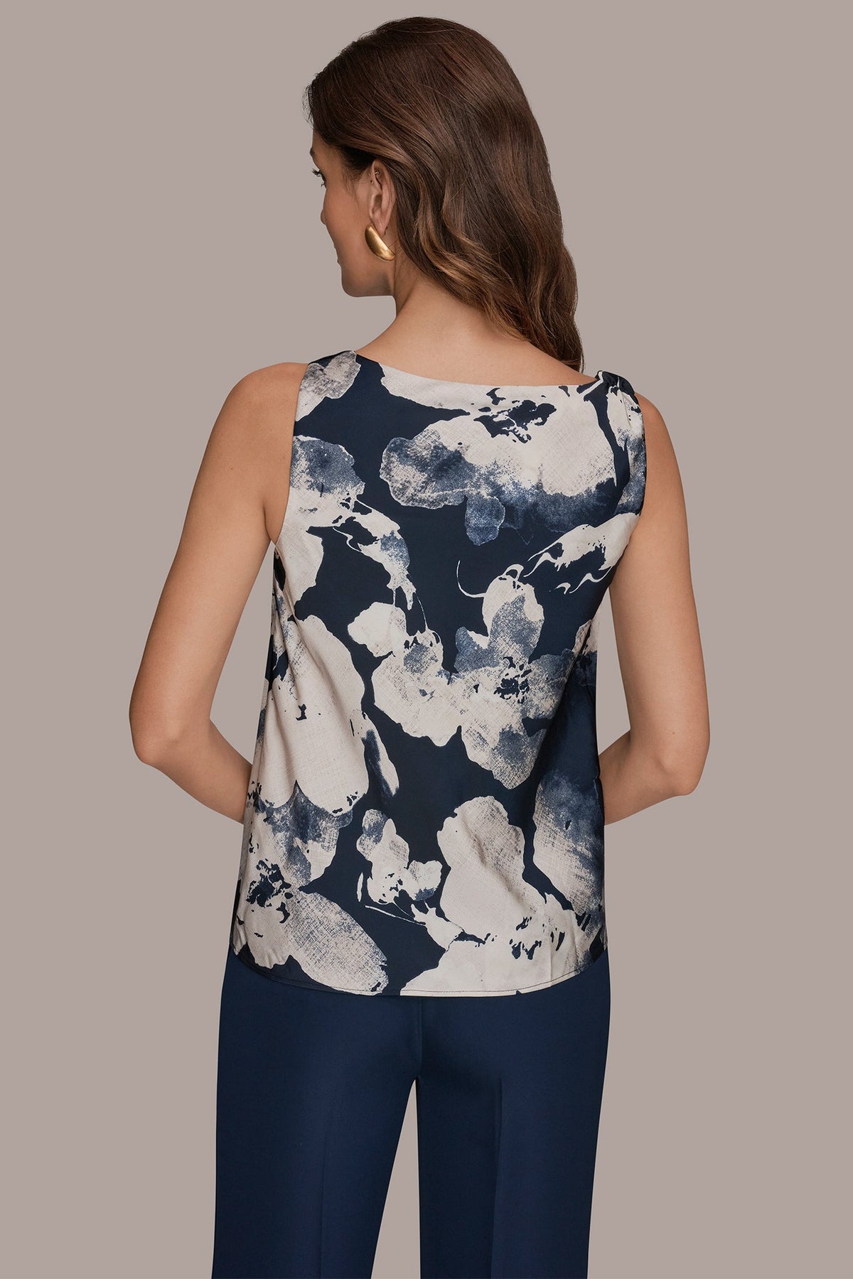 SATIN FLORAL COWL-NECK CUTOUT SHOULDER CAMI - Nightfall Multi