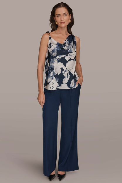 SATIN FLORAL COWL-NECK CUTOUT SHOULDER CAMI - Nightfall Multi