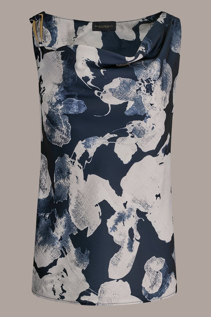 SATIN FLORAL COWL-NECK CUTOUT SHOULDER CAMI - Nightfall Multi