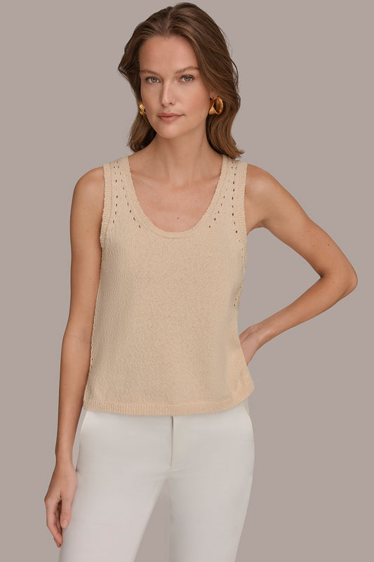 SLEEVELESS POINTELLE STITCH TANK - Scallop Shell