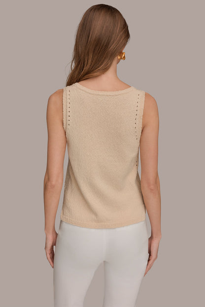 SLEEVELESS POINTELLE STITCH TANK - Scallop Shell