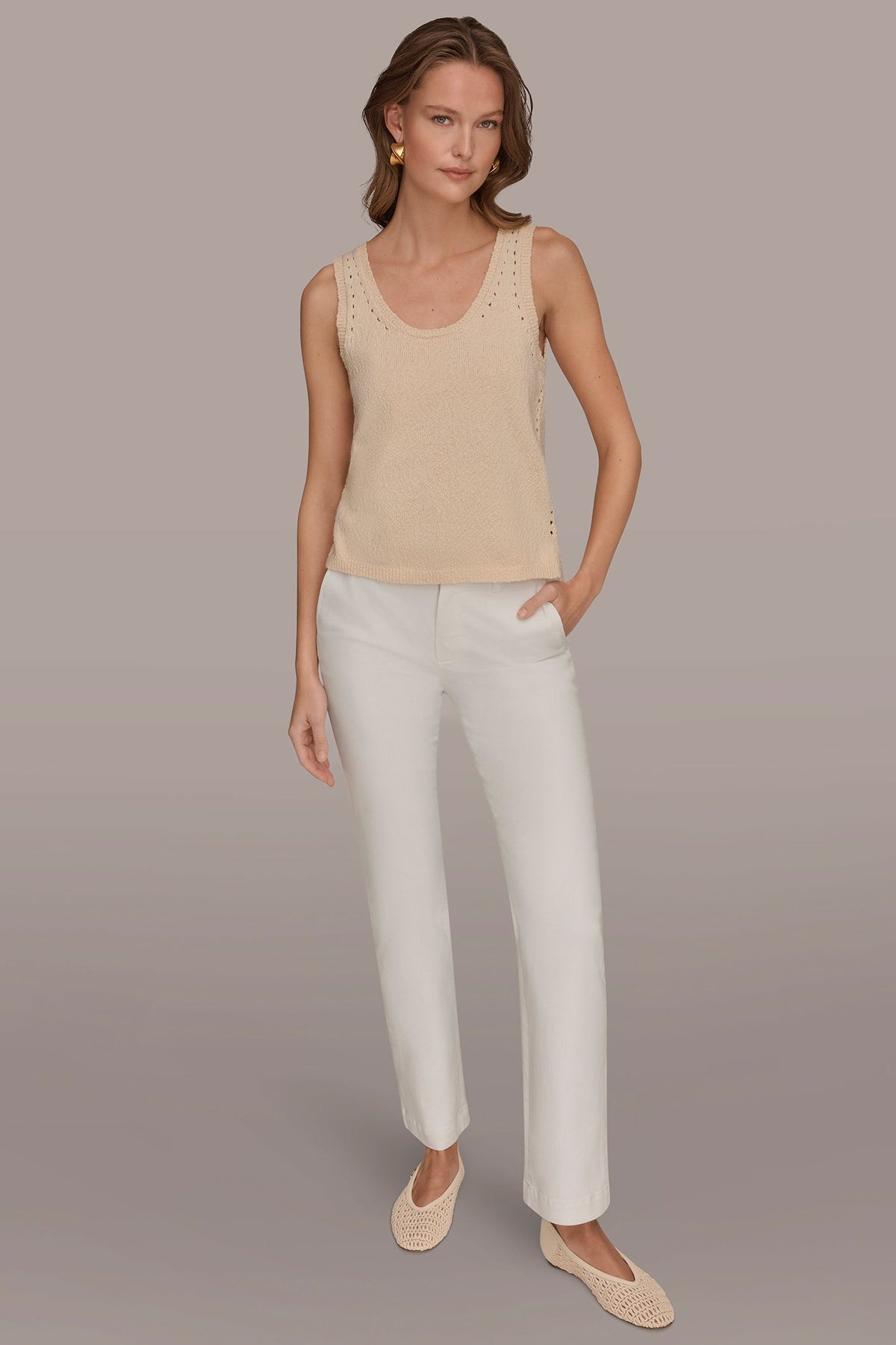 SLEEVELESS POINTELLE STITCH TANK - Scallop Shell
