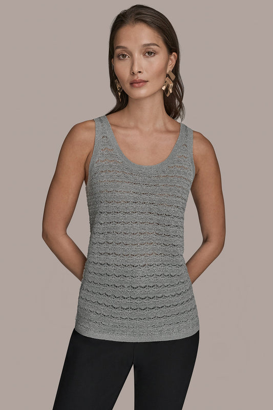 SLEEVELESS SCOOP-NECK POINTELLE SHELL SWEATER - VAPOR