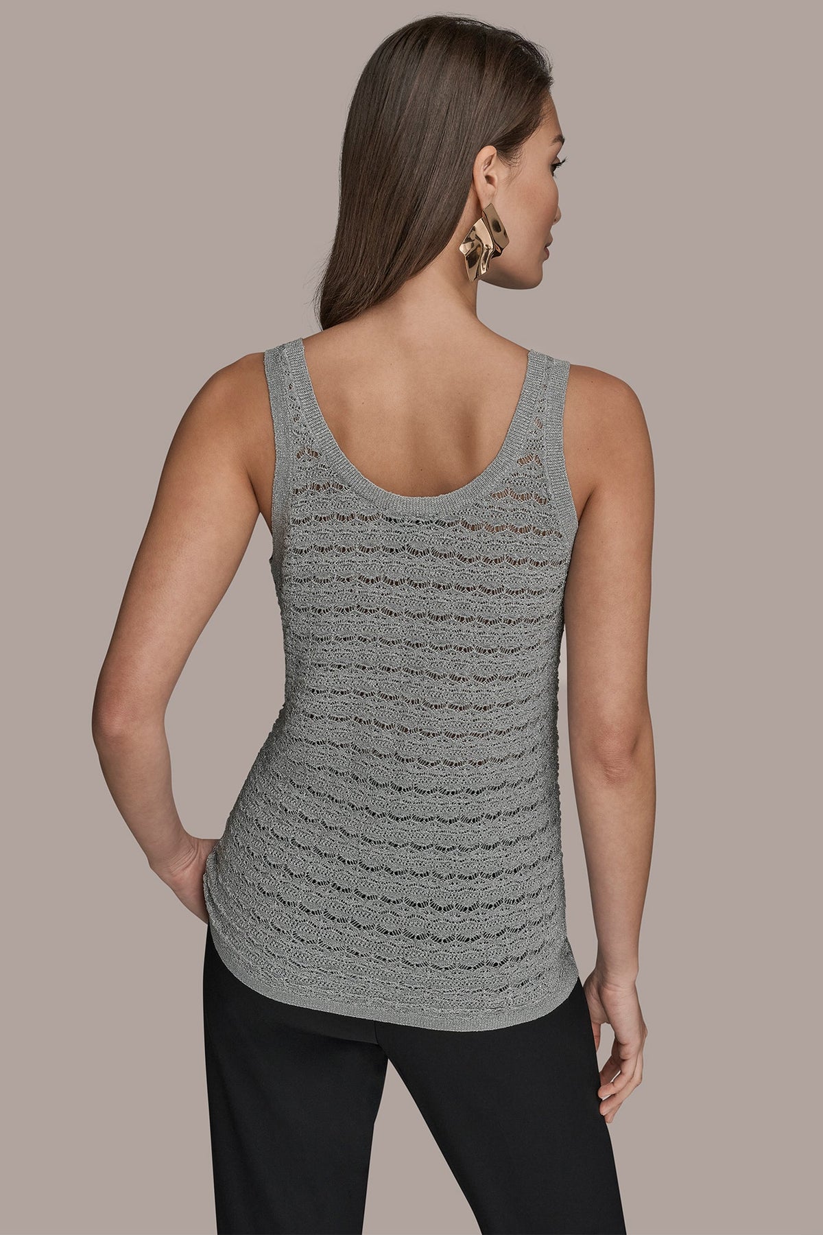 SLEEVELESS SCOOP-NECK POINTELLE SHELL SWEATER - VAPOR