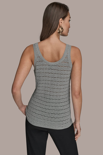 SLEEVELESS SCOOP-NECK POINTELLE SHELL SWEATER - VAPOR