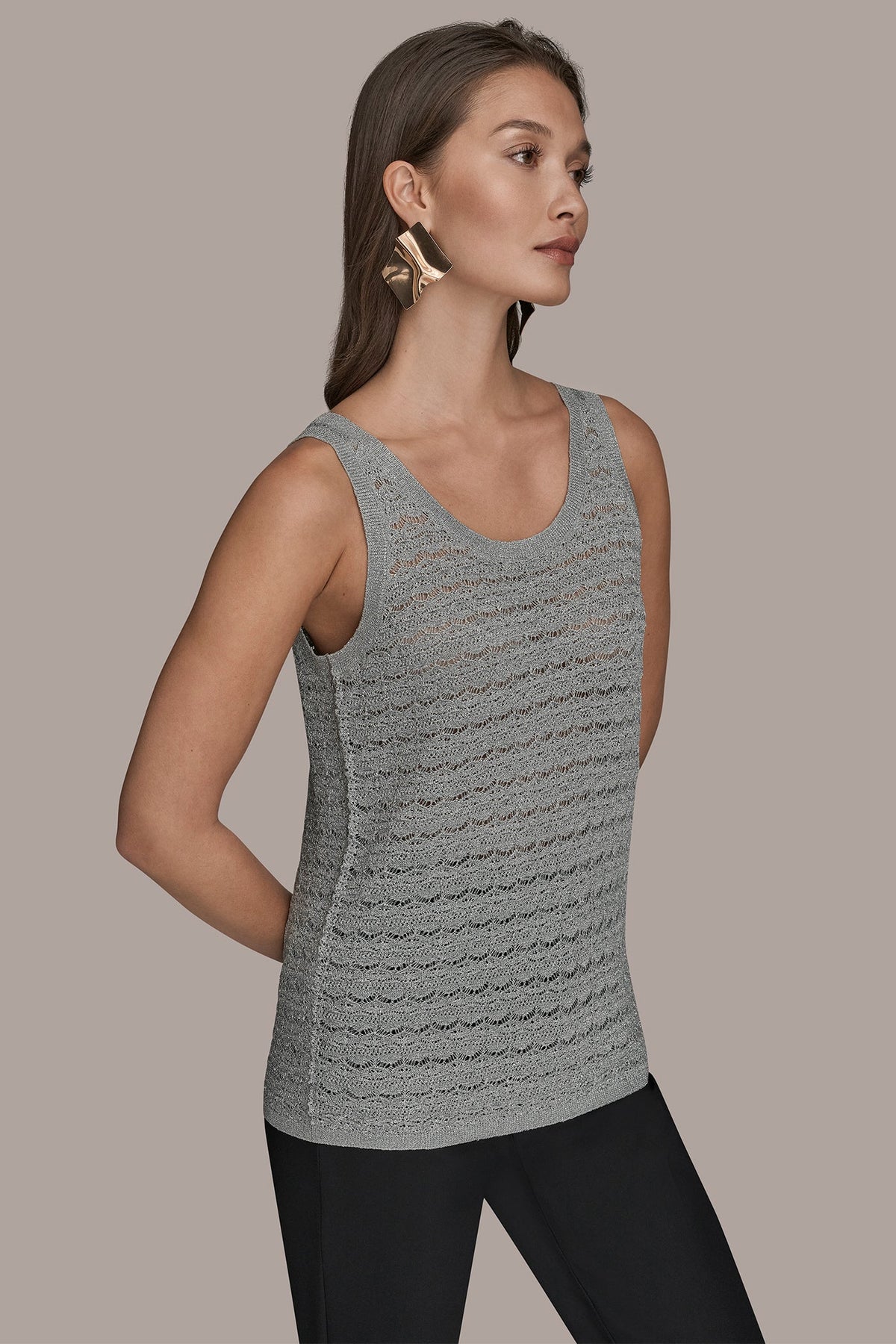 SLEEVELESS SCOOP-NECK POINTELLE SHELL SWEATER - VAPOR