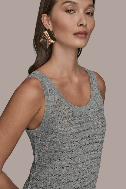 SLEEVELESS SCOOP-NECK POINTELLE SHELL SWEATER - VAPOR