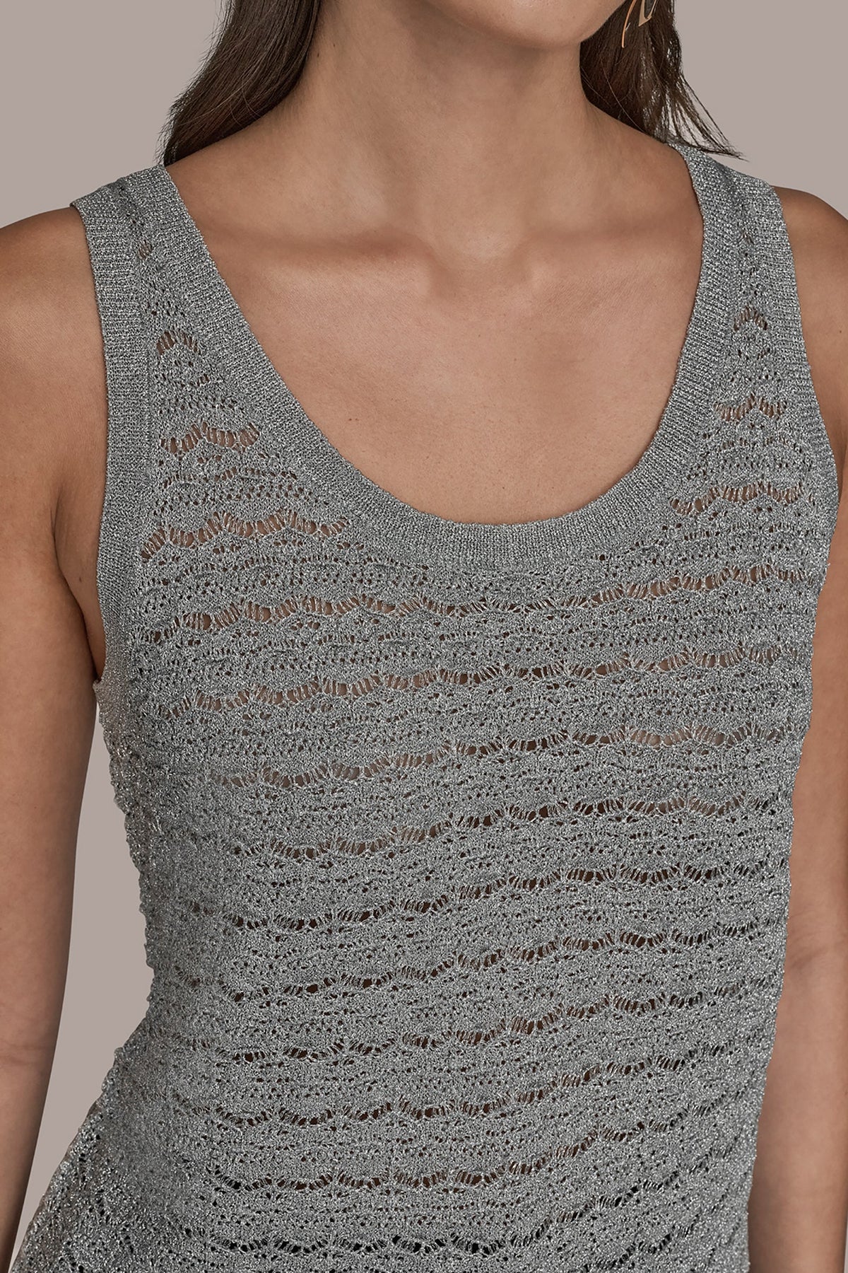 SLEEVELESS SCOOP-NECK POINTELLE SHELL SWEATER - VAPOR