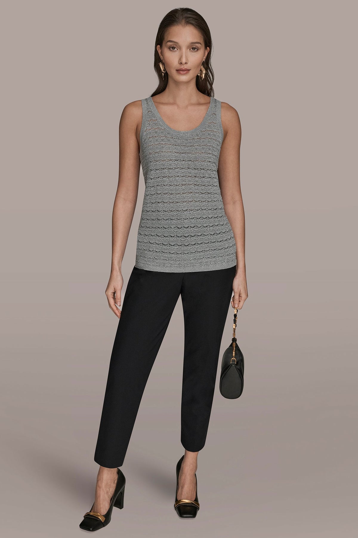 SLEEVELESS SCOOP-NECK POINTELLE SHELL SWEATER - VAPOR