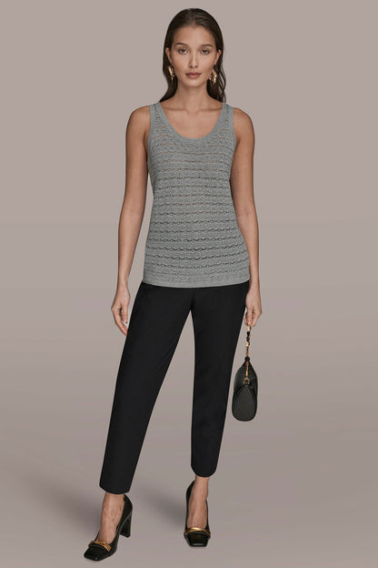 SLEEVELESS SCOOP-NECK POINTELLE SHELL SWEATER - VAPOR
