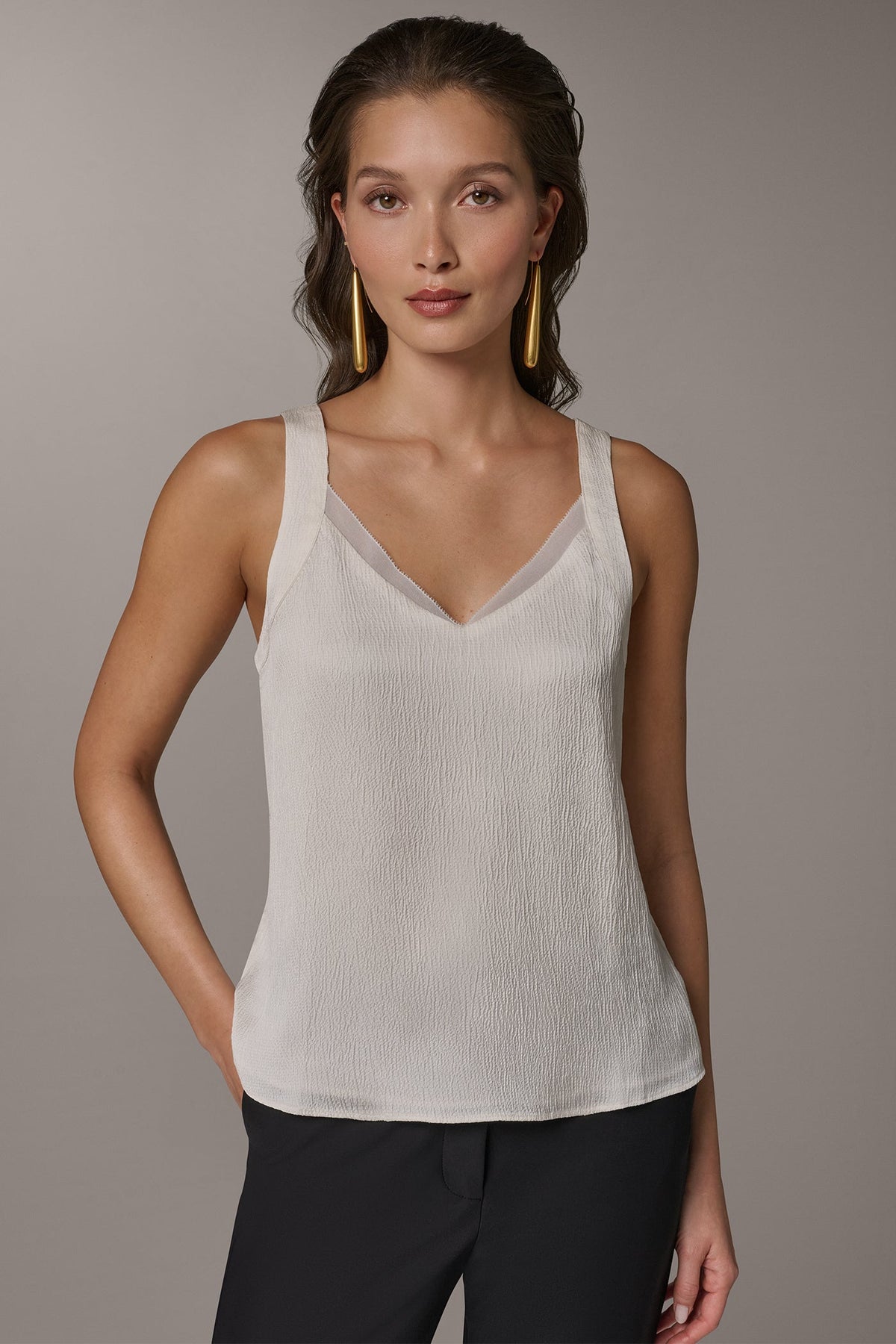 CHIFFON TRIM SHELL - Cream