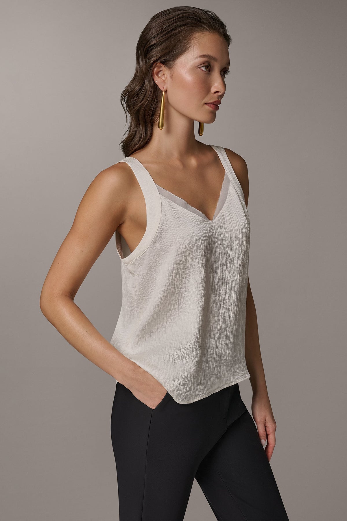 CHIFFON TRIM SHELL - Cream