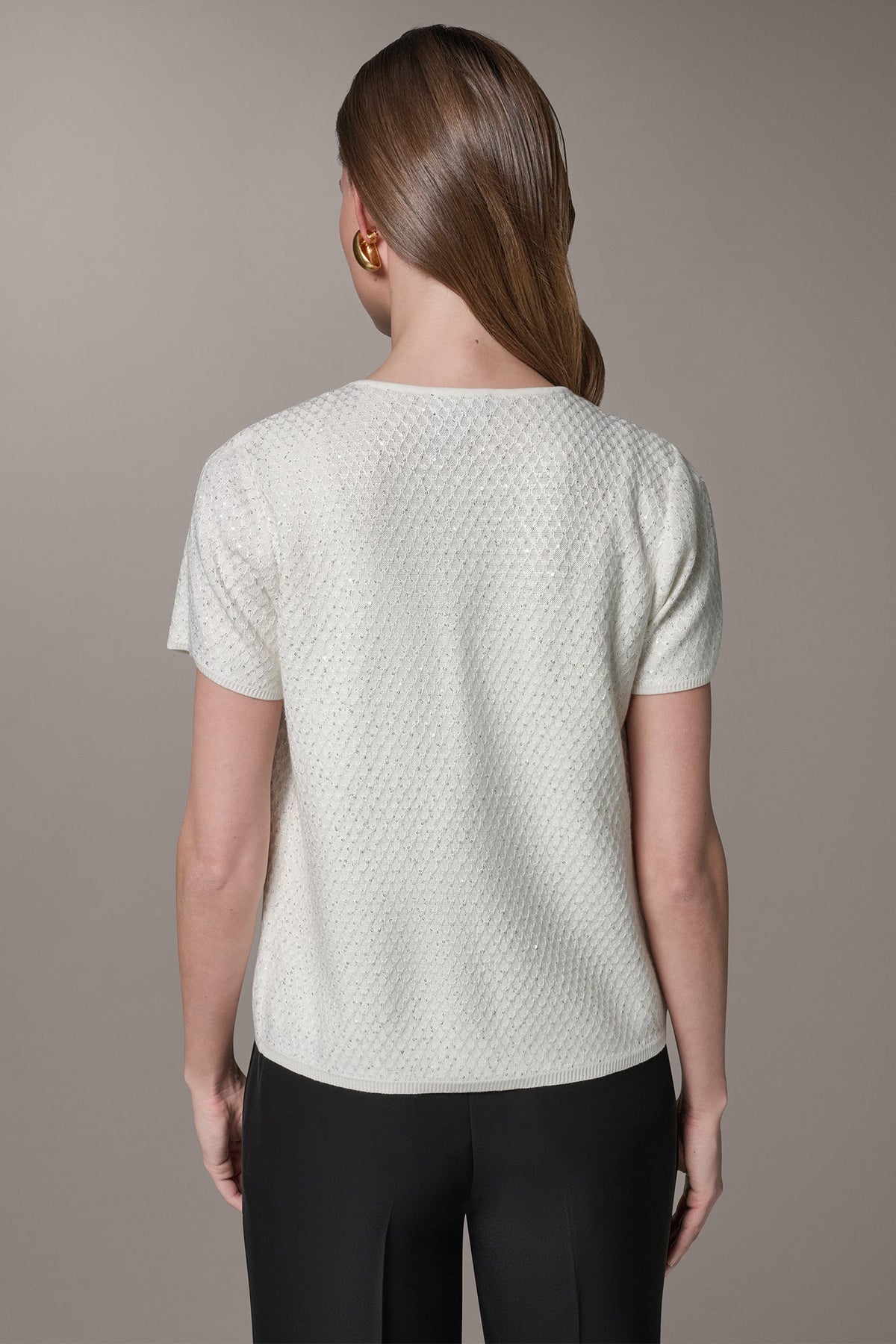 SHORT SLEEVE SEQUIN CARDIGAN - Cream