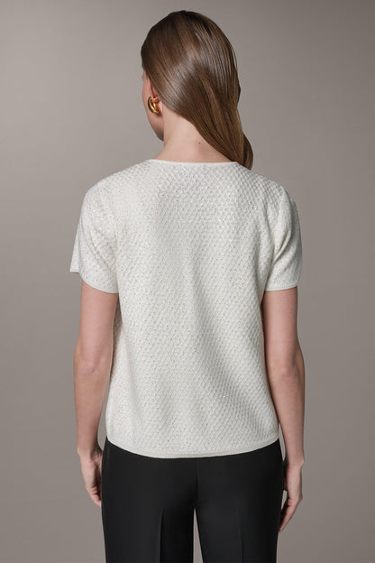 SHORT SLEEVE SEQUIN CARDIGAN - Cream