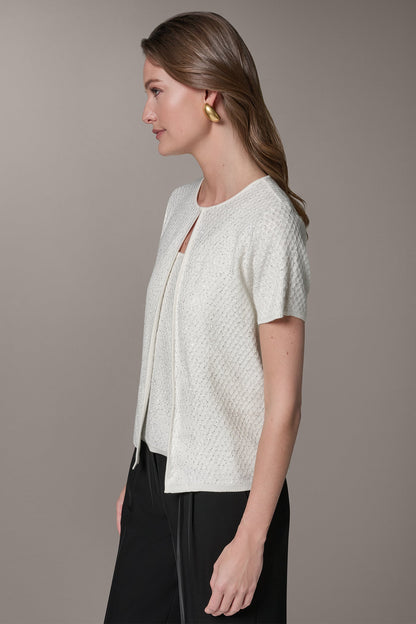 SHORT SLEEVE SEQUIN CARDIGAN - Cream